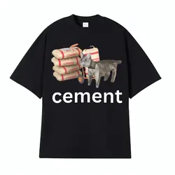 Low Poly cementu kot zabawny Meme T Shirt mężczyźni kobiety Vintage 100% bawełna t-shirty z krótkim rękawem Casual oversize T Shirt Streetwear