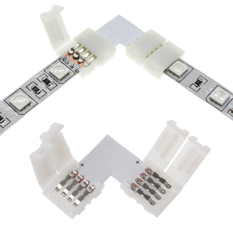 4 Pin LED Connector L Shape Corner Quick Splitter Right Angle 10mm 5050 RGB LED Strip Light-43#