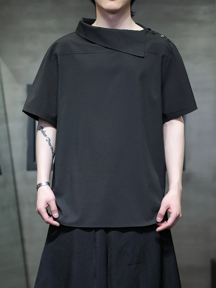 

New Chinese Style Men's Ice Silk Short Sleeve Shirt Summer Thin Reformed Hanfu Tang Costume Fragrant Cloud Silk Cool Feeling