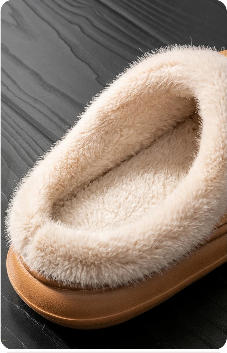 Modische, flauschige Plateau-weiche Hausschuhe für Damen, Plüsch, warme Baumwollschuhe, bequem, rutschfest, Herbst-Winter, Unisex-Hausschuhe – Detail 6