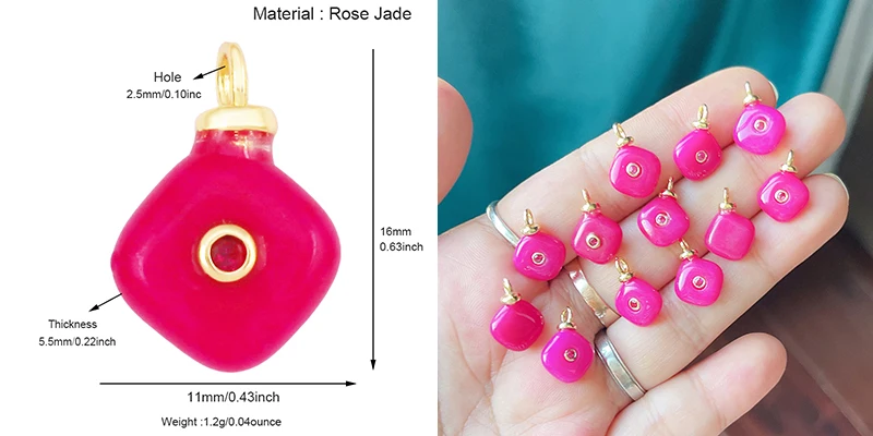 Edelstein-Charm-Anhänger aus türkisfarbenem Malachit, schwarzem Achat, rosa Quarz, 18 Karat echt vergoldeter Schmuck für die Herstellung von Halsketten, S58 – Detail 13