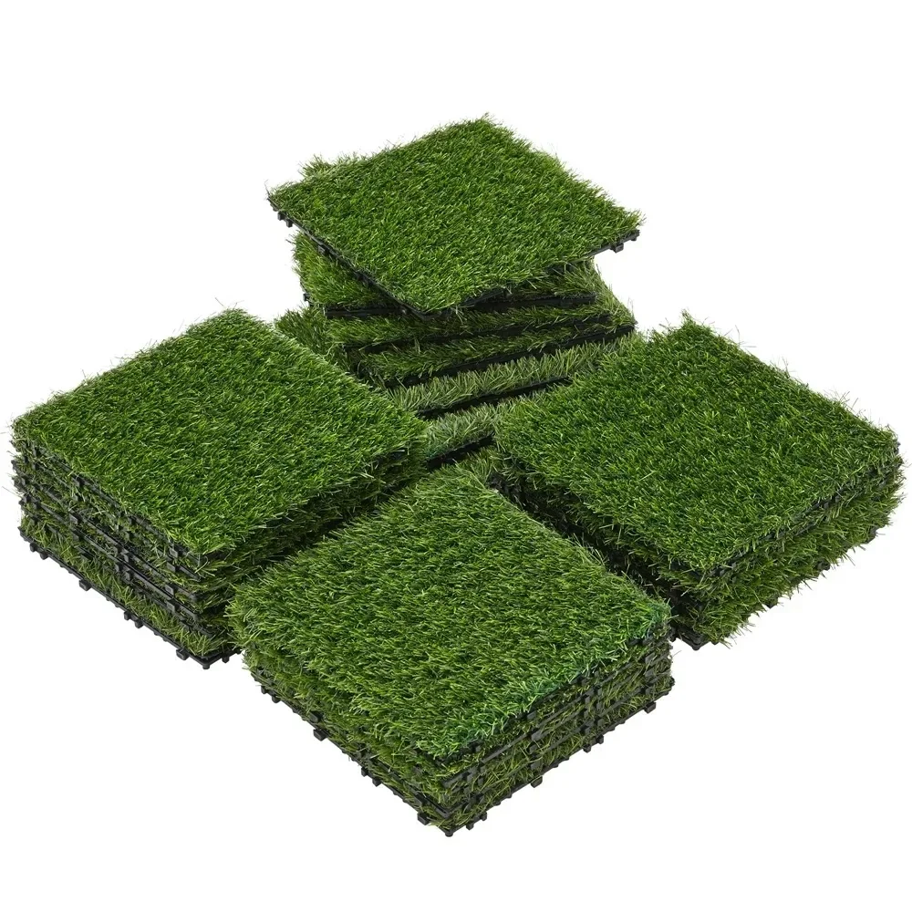 27PCS Artificial Grass Tile Flooring Decor, Green, 12