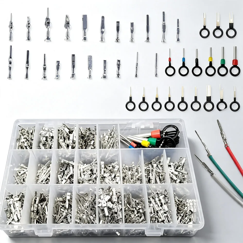 340Pcs 1/1.5/1.8/2.2/2.8/3.5mm Terminal Pins Wire Harness Pin Male Female Automotive Electrical Connector Kit Car Terminal Pin