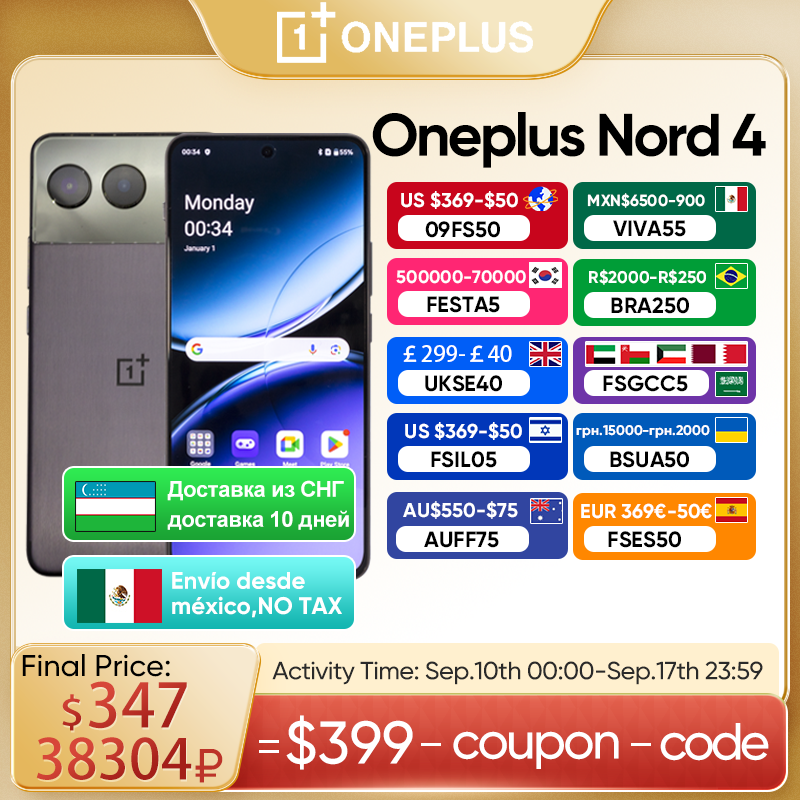  2024 New Global Version OnePlus Nord 4 5G 5500mAh Battery 100W SUPERVOOC 50MP SONY Dual Camera 120 Hz ultra-brightAMOLED Display 