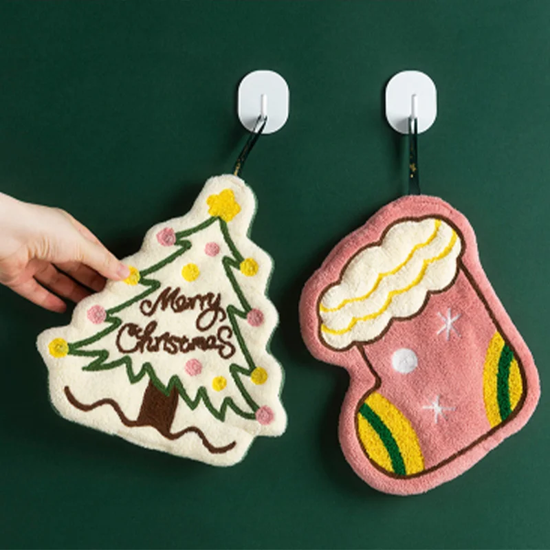 

Рождественское домашнее впитывающее полотенце из микрофибры, носки Санта-Клауса и снеговика, дизайнерские подвесные полотенца для ванной комнаты и кухни, милые аксессуары