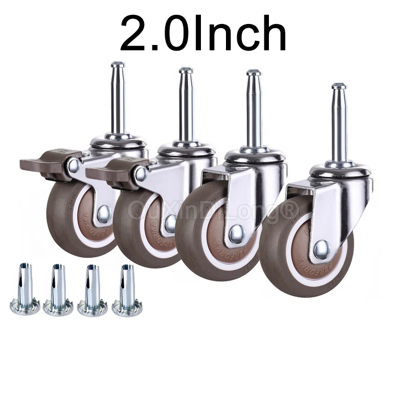 

4 шт., 2-дюймовые универсальные плунжерные резиновые ролики, бесшумные мебельные колеса с гнездом для 20 мм круглой трубчатой кроватки/стула/полки GF1279