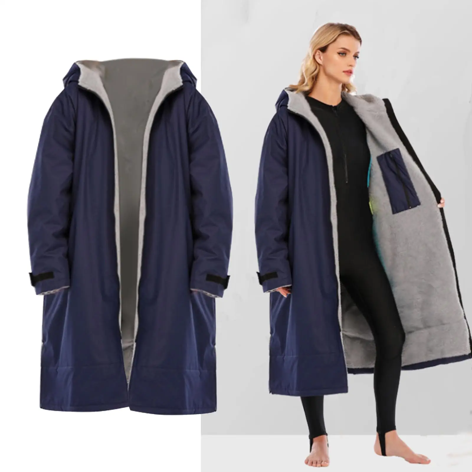 Waterproof Surf Changing Robe Outdoor Coat Lamb Wool Jacket Hooded Cloak Beach Surfing Pool Lining Anorak Raincoat Unisex