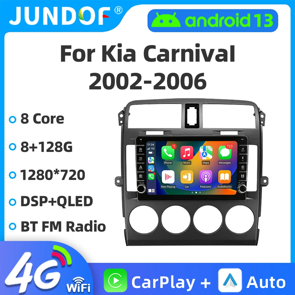 

Jundof 2Din Android 13 Car Radio Multimidia Video Player For KIA Carnival 2002-2006 GPS Navigation Carplay Auto Stereo Head Unit