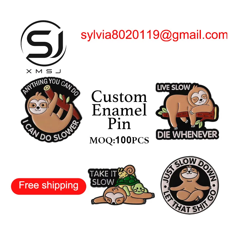 Custom Cute Sloth Badge Pin, Universal Clothing Accessory, School Company Club Emblem, Bulk Custom Manufacturing with Discounts
