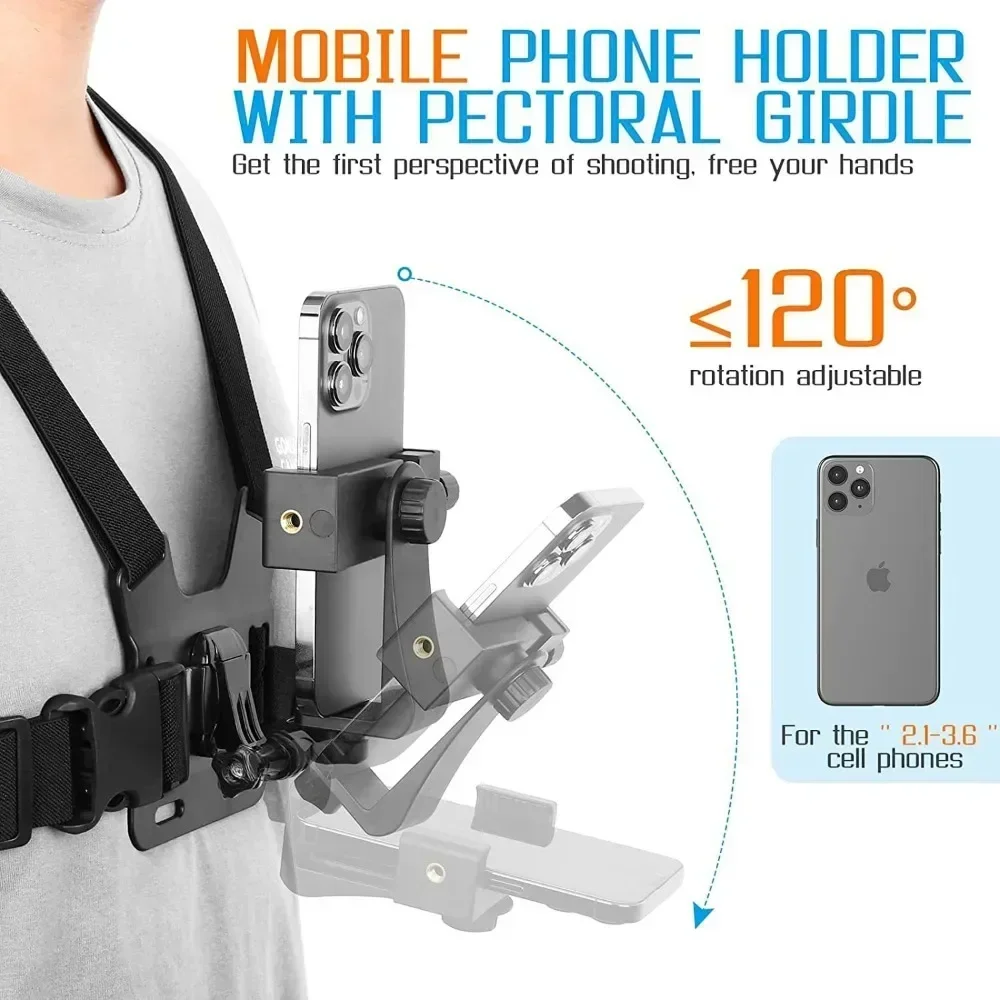 

1PC Sport Camera Chest Strap Holder, Adjustable Phone Clip Holder, Mobile Phone Clip Holder with Chest Strap Fixation Bracket