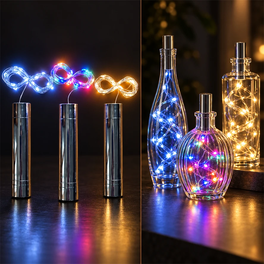 DIY Colorful LED Silver Line Wine Bottle Cork Light Fairy String Lights Christmas Party Holiday Parties Gatherings Decoration