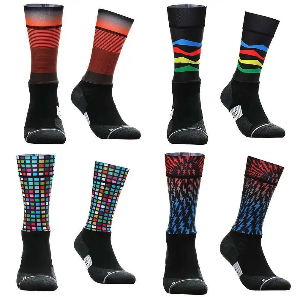 Unisex Colorful Pattern Crew-Length Cycling Socks Breathable Moisture-Wicking for Bicycle Riding Sports Outdoor Activities