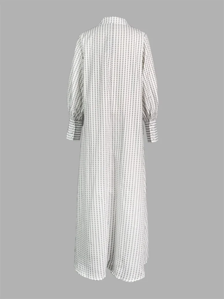 2025 새로운 봄 가을 긴 소매 트렌치 코트 여성 패션 인쇄 주머니 분할 측면 캐주얼 통근 옷깃 셔츠 드레스