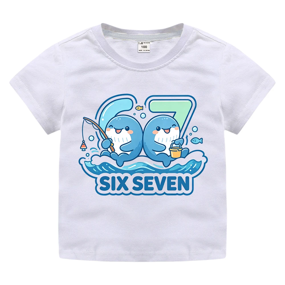 Lovely Whale Design 67 Number Print Kids Tshirt Funny Six Seven Letters Boys Girls Summer Short Sleeve Tops