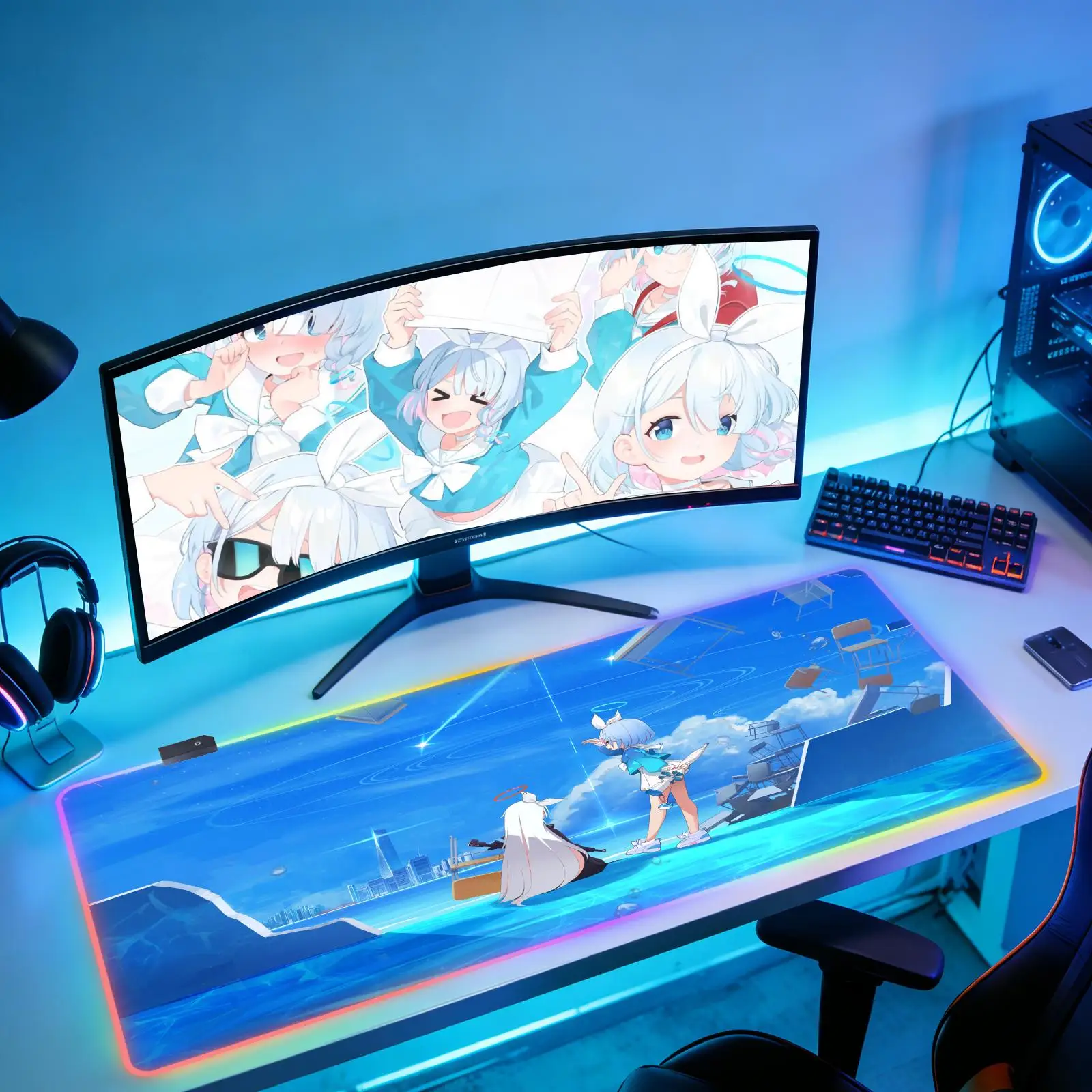 

B-Blue Archive New Computer Home RGB Mousepad XXL Desk Mats Natural Rubber Office Anti Slip Gaming Accessories pad