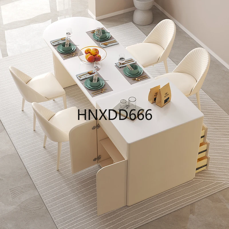 Small apartment cream wind rock slab retractable French advanced mid-island platform