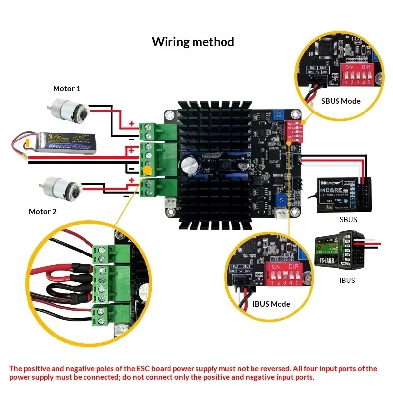 BoMas2.4G RC Model ESC Board, 2WD/4WD High-Power DC Brushed Motor Smart Car Control Board FLYSKY