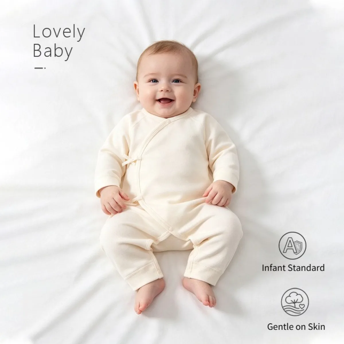 Solid Color Newborn Baby Romper Side Tie Snaps Natural Cotton Long Sleeve Spring Autumn Jumpsuit Soft Infant Onesie Unisex 0-6M