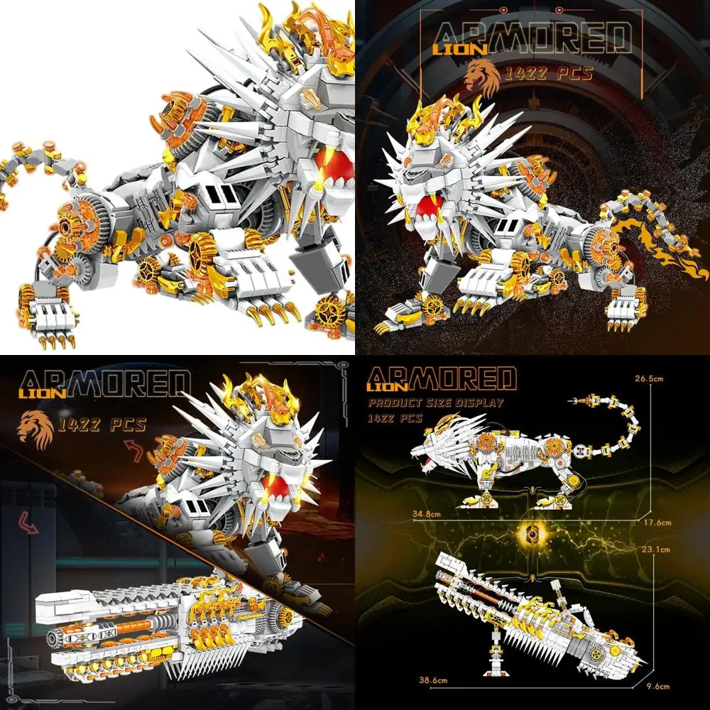 Graues und weißes mechanisches Löwen-Bausteinset (1422 Teile) – ideales Geschenk für Kinder und Erwachsene