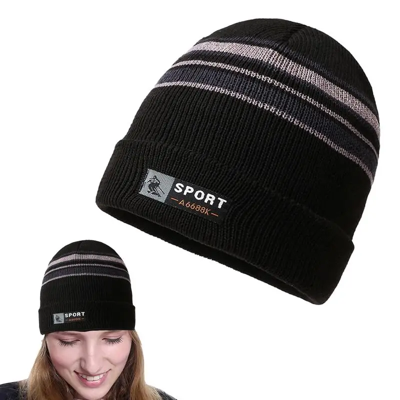 Unisex Warm Winter Hat Fashionable Casual Hat Stripe Pattern Knit Beanie Womens Knit Hat Soft Warm Winter Beanie For Fitness