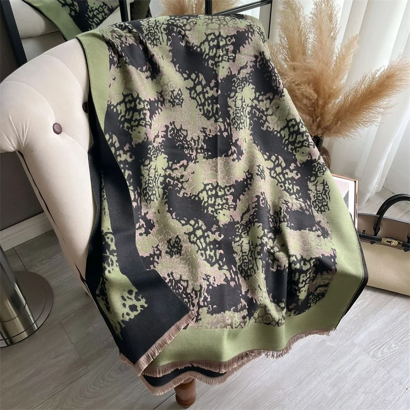 New leopard print large scarf Korean version of all-purpose warm imitation cashmere scarf thickened woman scarf scarf cape