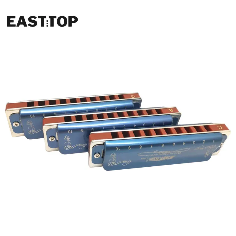 EASTTOP T008K-3 New Harmonica Brass Reedplates Phosphor Bronze Reeds Diatonic Blues Harp Good Harmonica