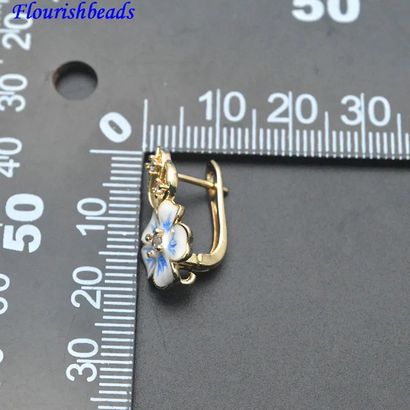 30pc Chinese-style Blue and White Porcelain Flower Crown Shape Metal Earring Hook Clasps
