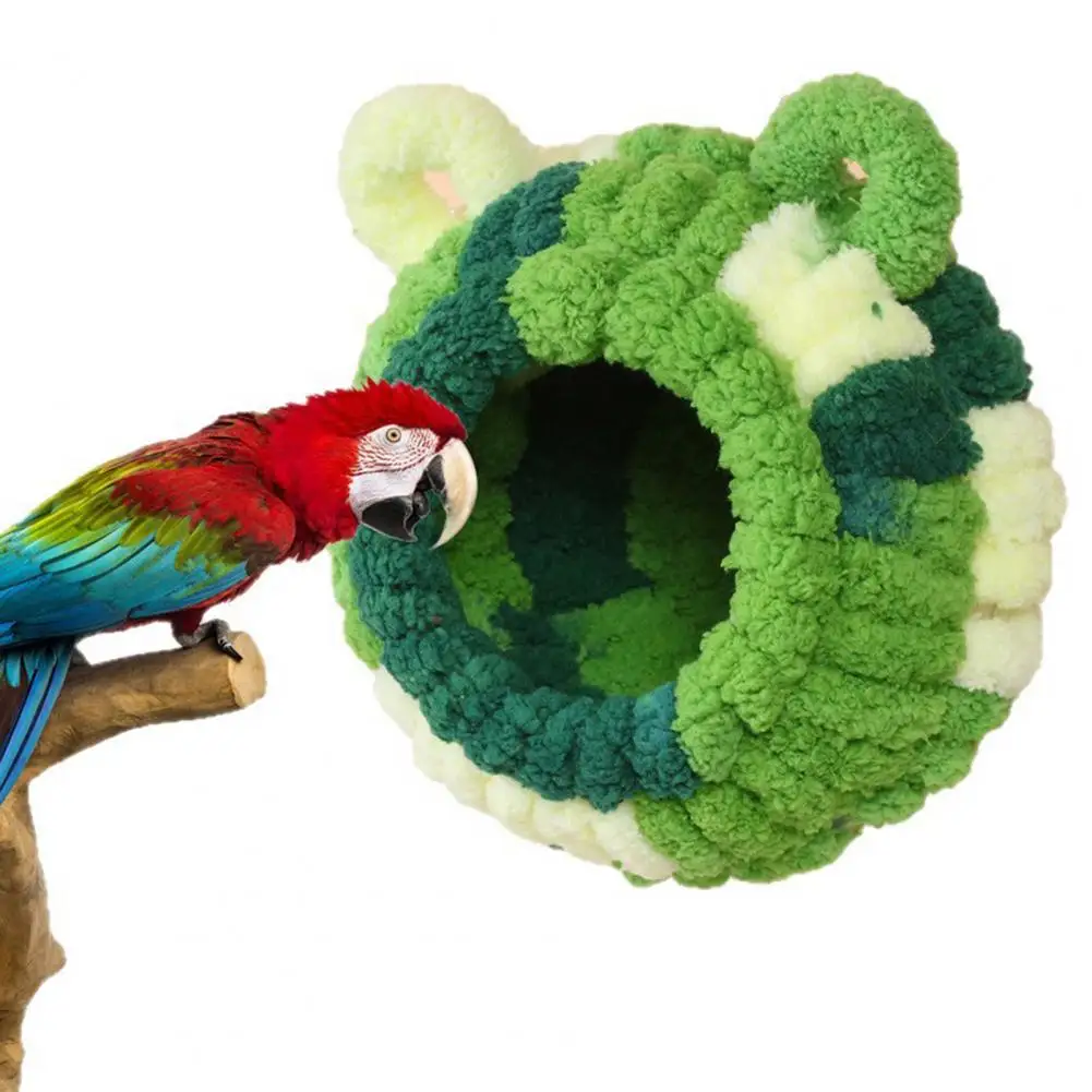 Birds Nest for Parakeet Easy to Install Birdhouse Winter Birds Nest Fluffy Parrot House with Ears Warm Flannel for Budgerigars