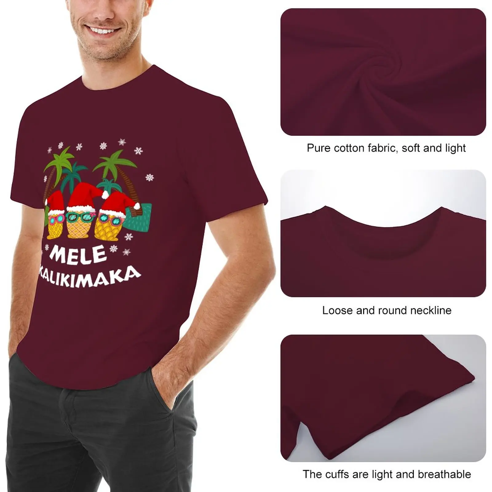 Mele Kalikimaka - Christmas Vacation - Hawaiian Santa Christmas T-Shirt summer tops mens graphic t-shirts pack