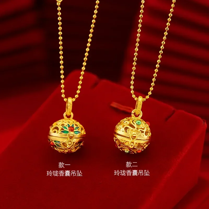 9999 Real Gold 24K Tianguan Blessing Series Ancient Style Burnt Blue Sachet Pendant Women's Ethnic Style Hollow Incense Burner