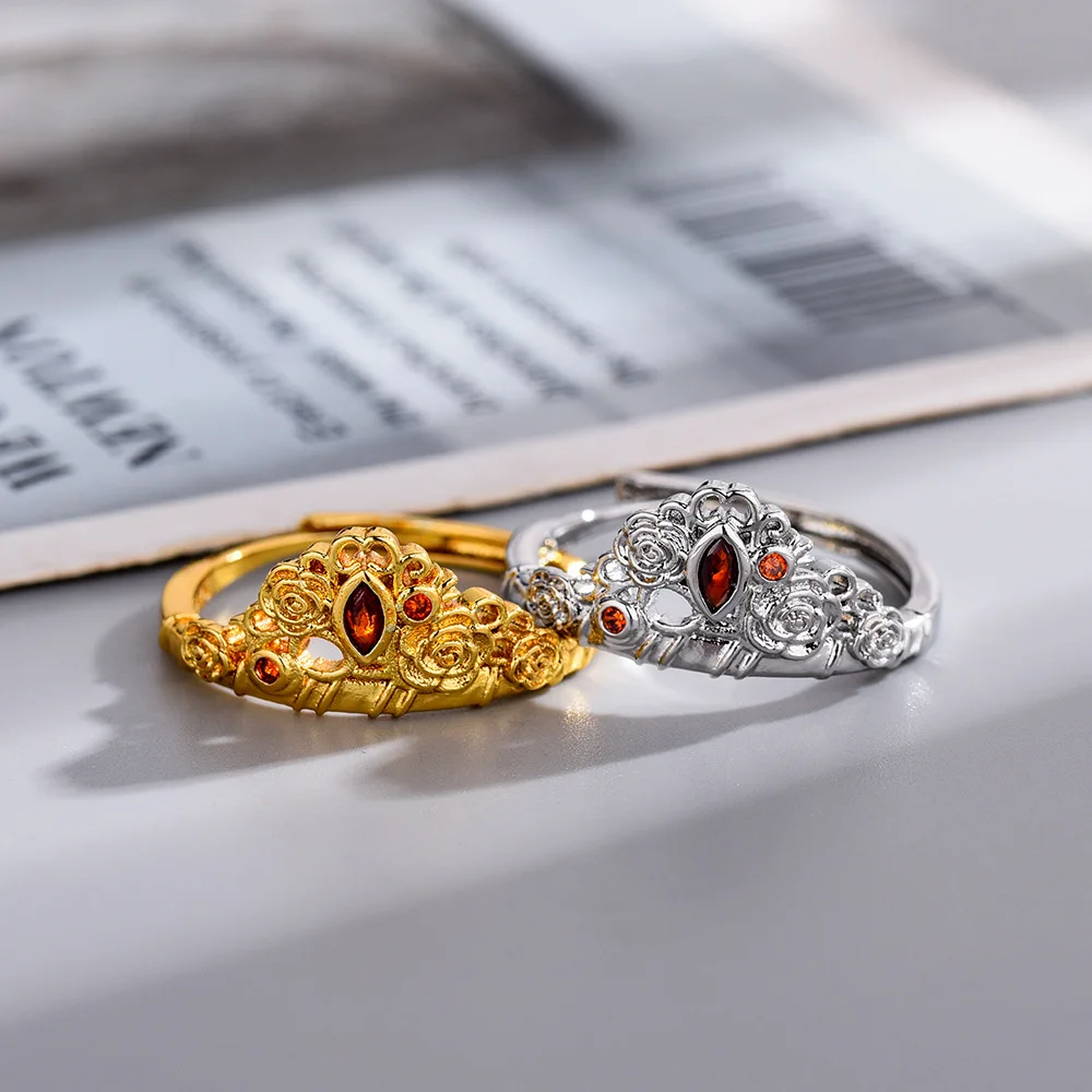 خاتم تاج الأميرة اليكرا للنساء والفتيات ، مطلي بالذهب ، زهرة قابلة للتعديل ، حفلة خطوبة ، إكسسوارات مجوهرات ، هدايا أنيقة