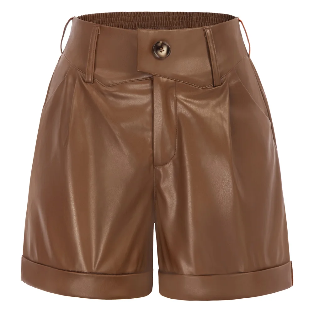 

BP Women Vintage Faux Leather Shorts High Waist Fold-Over Leg Opening Shorts