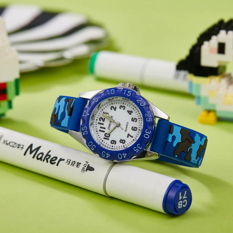 kids children boys girls cool soft silicone band electric watches Lego pattern camouflage cool for students study gifts watches