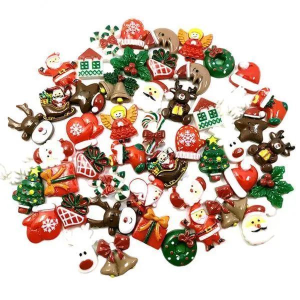 Christmas Flatback Cabochon Ornaments Resin DIY Craft Supplies Decorative Buttons for Holiday Art Projects