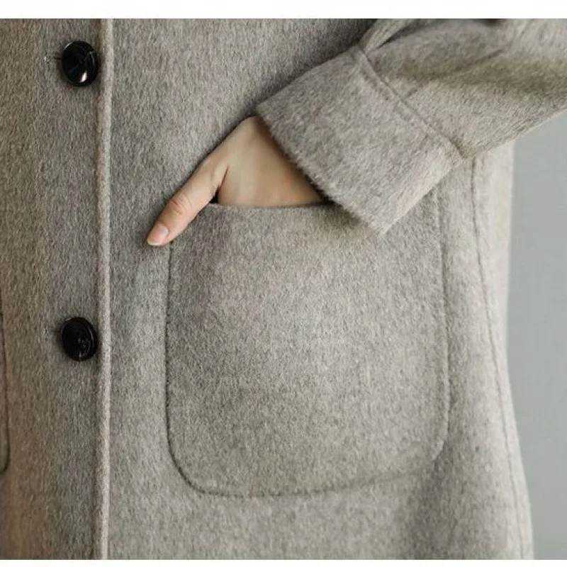 Spring 2023 new double-sided woolen coat women's medium and long single-breasted high-end thin doll collar wool coat