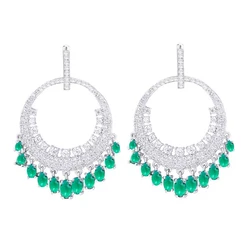 CWWZircons New Trendy Green White CZ Cubic Zirconia Big Round Hoop Dangling Earrings for Women Party Jewellery Accessories E0145