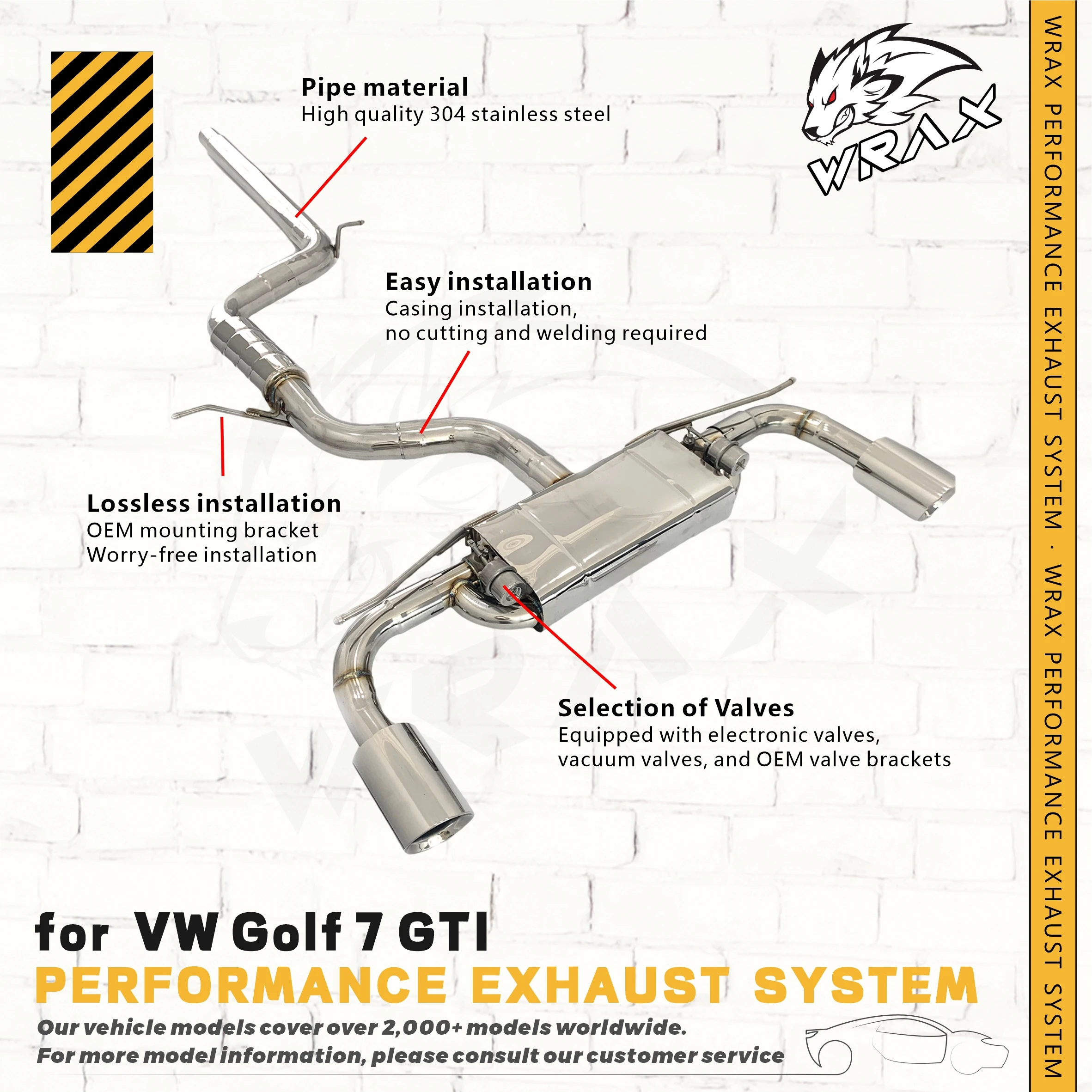 

WRAX Direct Fit Replacement Stainless Steel Catback Exhaust For Golf 7 GTI with Valves High Performance System