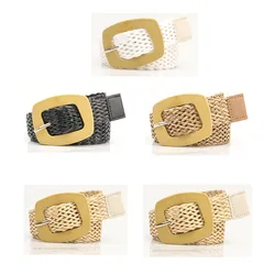 Online Celebrity Retro Women Fashion Braided Belt Imitation Wood Buckle Rattan Braidedt Waistband With Dress Corset Waist Belt