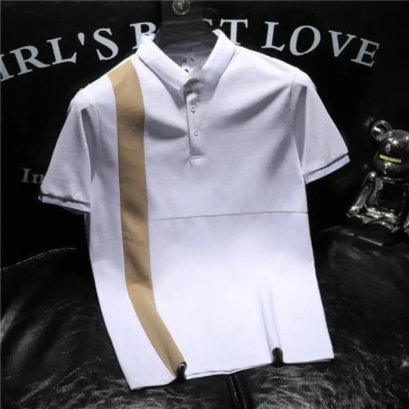 2024 New Summer High-end Retro British Style Fashion Patchwork Contrasting Color Casual Business Loose Short Sleeved POLO Shirt