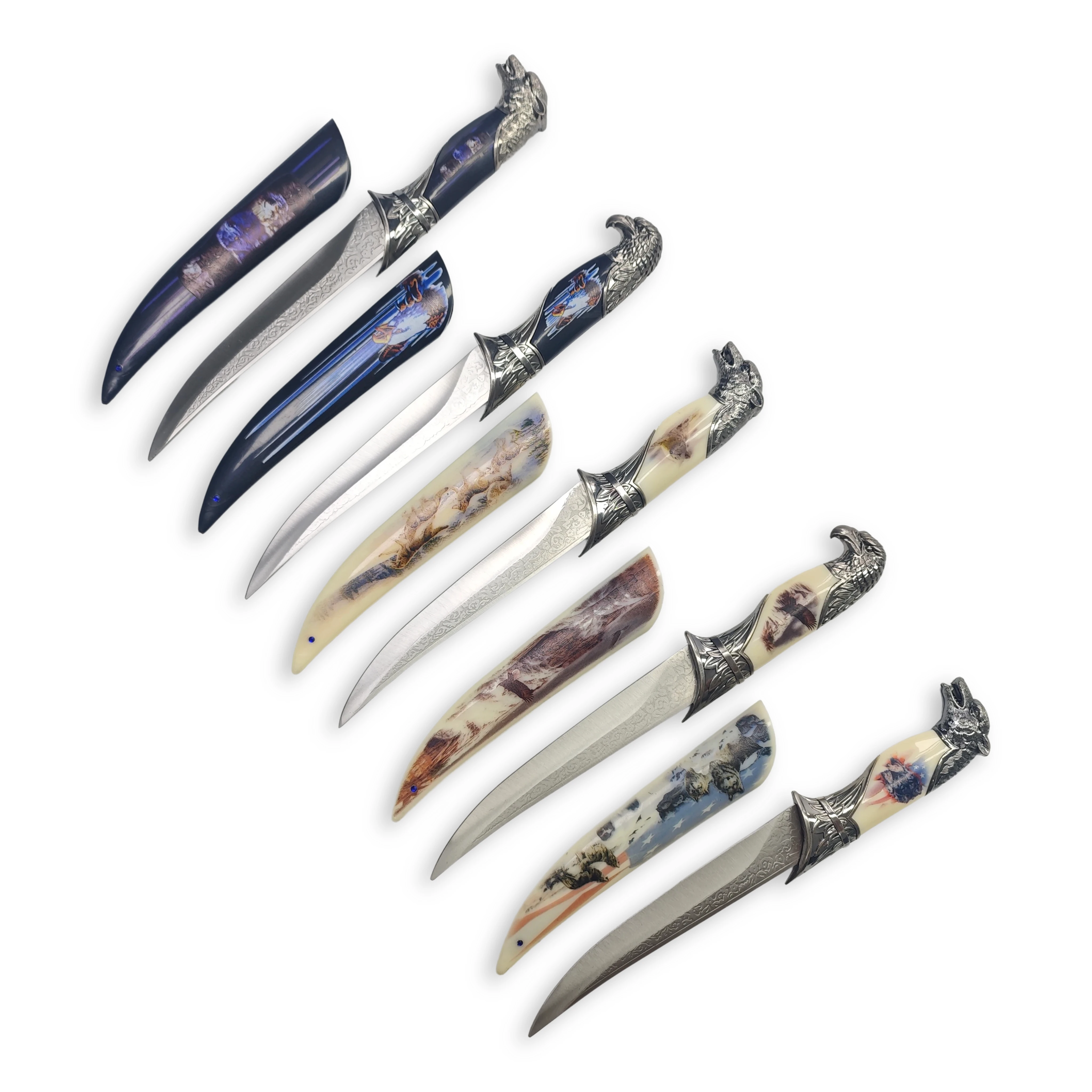 Vintage Eagle Wolf Head Decorative Short Sword, Stainless Steel Collectible Sword with Printed Sheath, Retro Ornament Gift for Men
