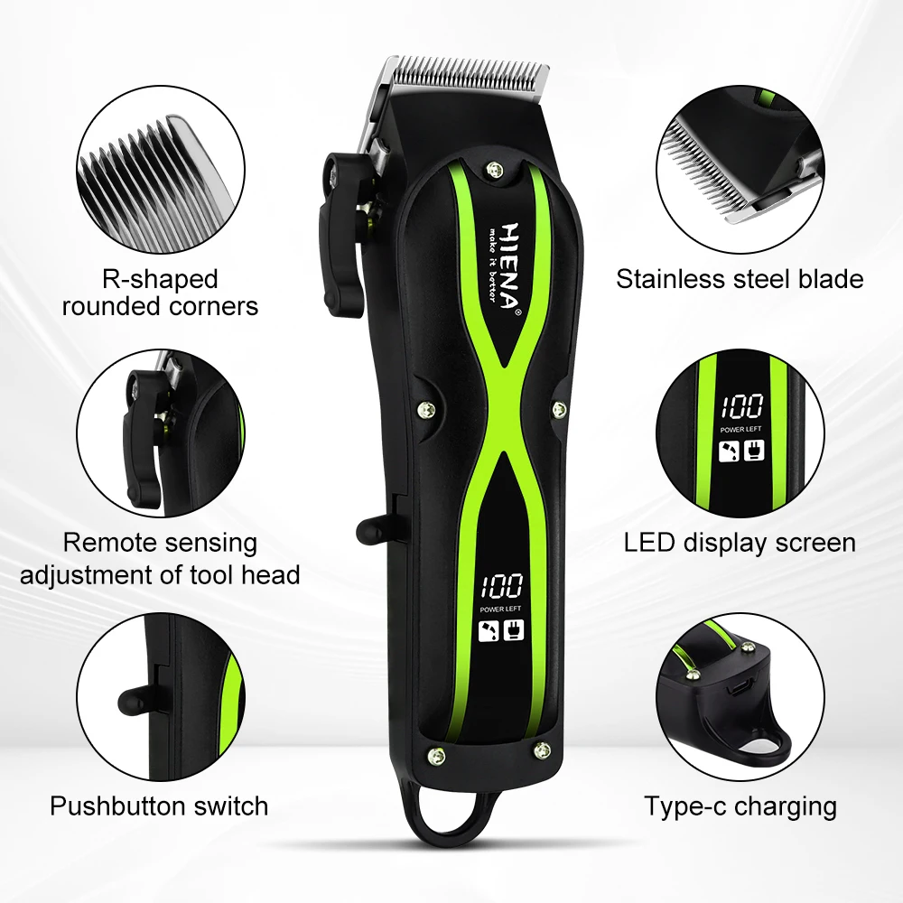 hiena Electric Hair Clipper UBS Rechargeable Cordless Beard Trimmer Men Powerful Electric Hair Clipper Trimming Tool