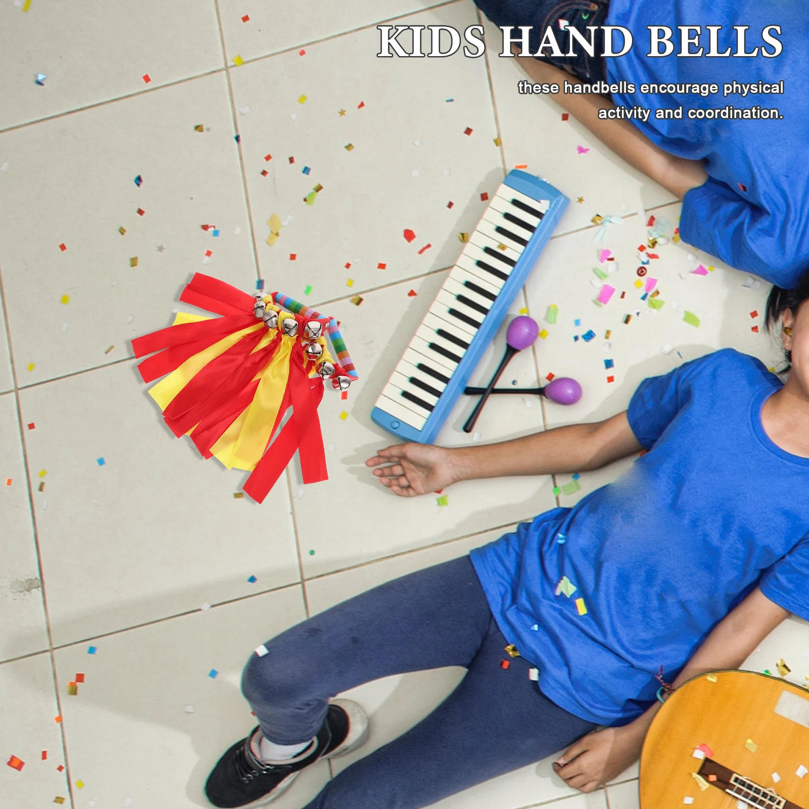 

Handheld Hand Bells For Kids Gymnastics Dance Ribbons Fabric Reusable Sturdy Secure Strap Portable Musical Party Props