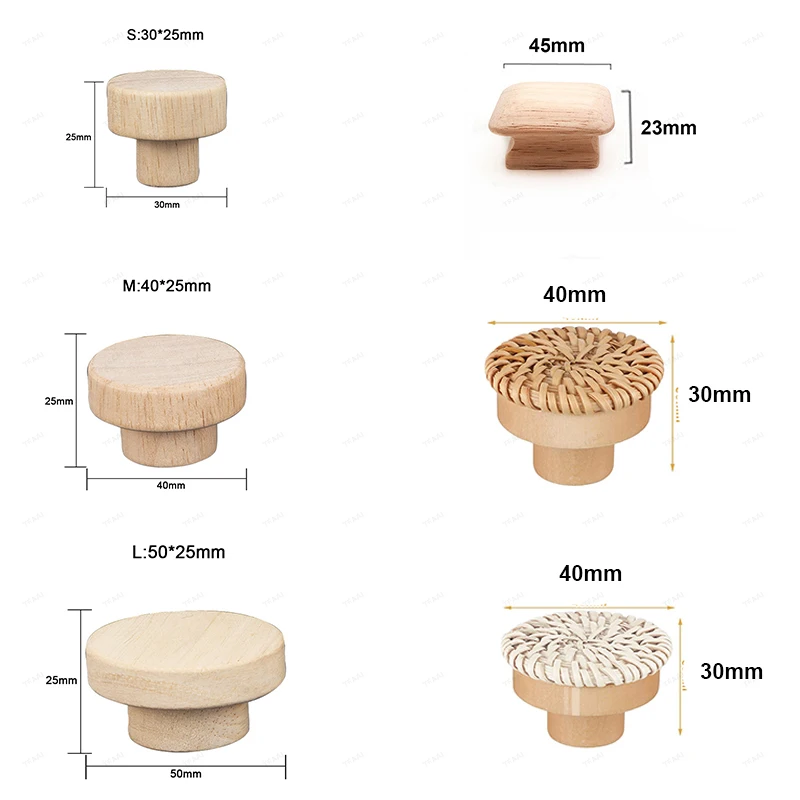 1-48pcs Wooden Handles Round Natural Solid Cabinet Drawer Knobs DIY Color Square Wood Wardrobe Cupboard Door Pulls