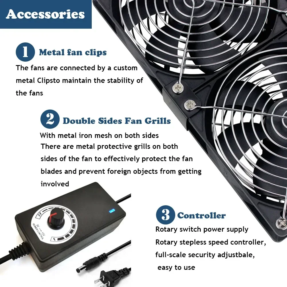 12cm 3000rpm Exhaust Bathroom Cooling Fan With Controller 3v-12v Btc Machine Chassis Workstation Cabinet Radiator Server Fan
