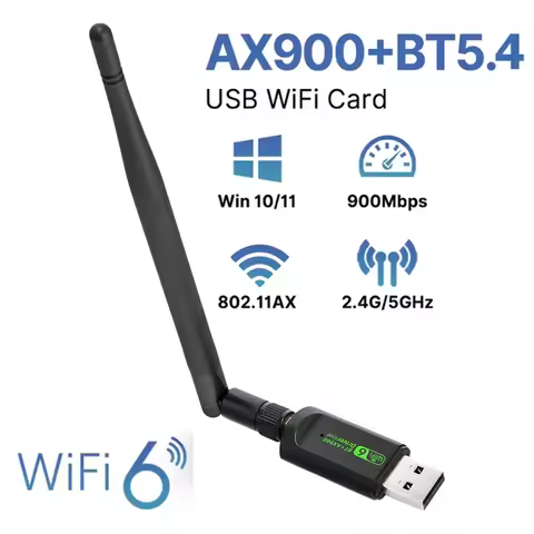 900Mbps WiFi 6 AX900 USB Adapter 2 in 1 Bluetooth 5.4 Network Card 2.4G&amp;5Ghz 5dbi Antenna USB Dongle Receiver Free Driver For PC