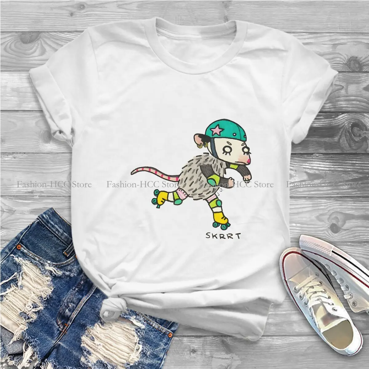 Skrrt Skrrt Hipster Polyester TShirts Cute Opossum Women Harajuku Tops T Shirt O Neck