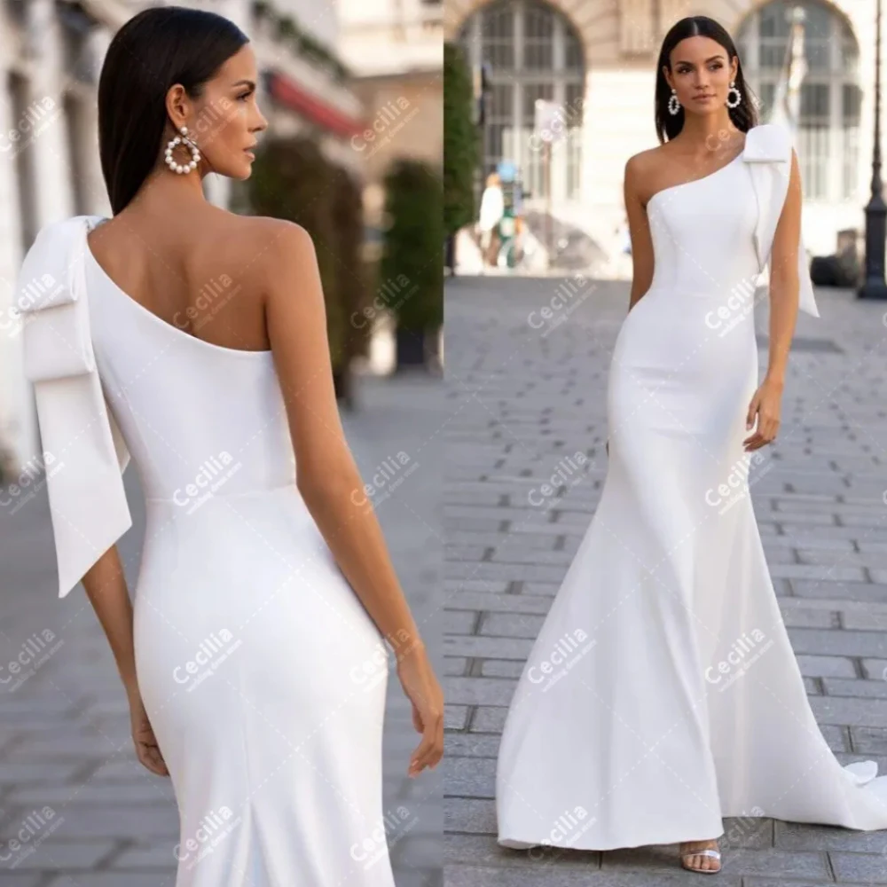 Modern Wedding Dresses Sexy Bridal Gowns Bow Decoration Sheath Mermaid Sleeveless Backless Sweep Train Vestidos De Novia 2024