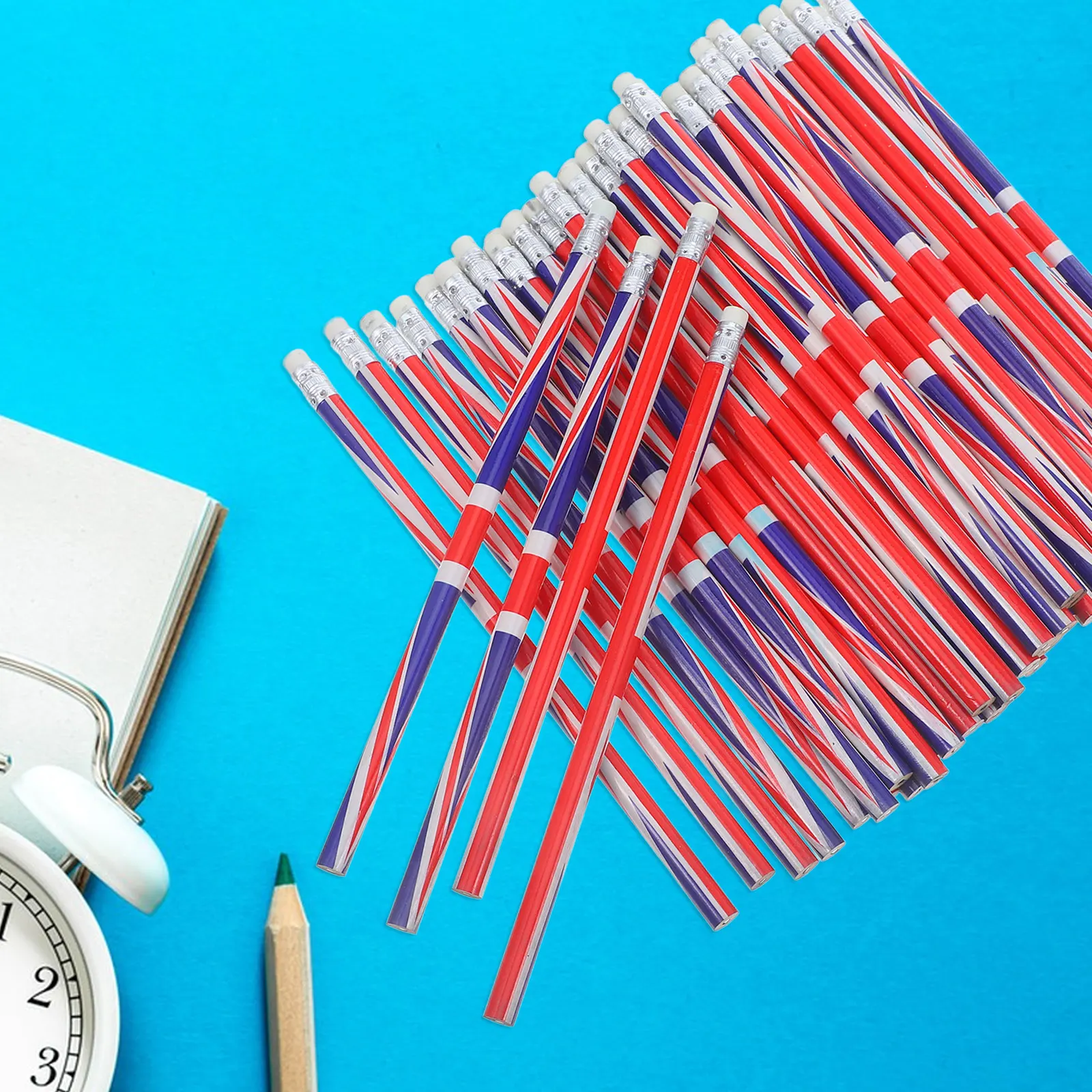 60 Pcs Colorful Pattern Pencils Union Jack Flags England Flag Bulk Wooden Decorative Solid Color Sketching Writing Drafting