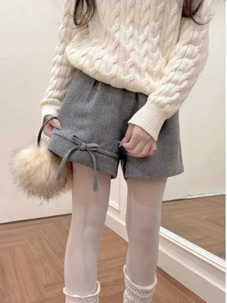 

Женские шорты с милым бантом, осень-зима 2021, модные эластичные шорты с высокой талией, элегантные женские шорты в консервативном стиле, повседневные