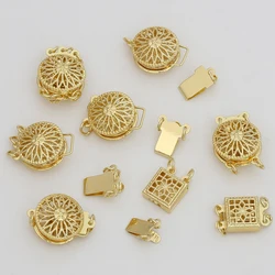 1Set 14K Gold Color Brass Square Round Hollow Sunflower Pearl Buckle Connector Clasp for Jewelry Making Supplies DIY Accessories